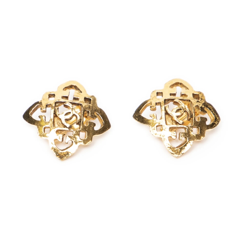Chanel Ear Clips CC Square Clip On Earrings gold