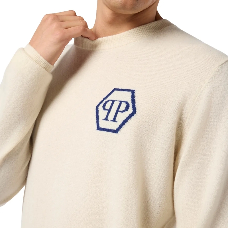Philipp Plein  Cashmere Roundneck Pullover Jacquard Hexagon weiss(Image 5)