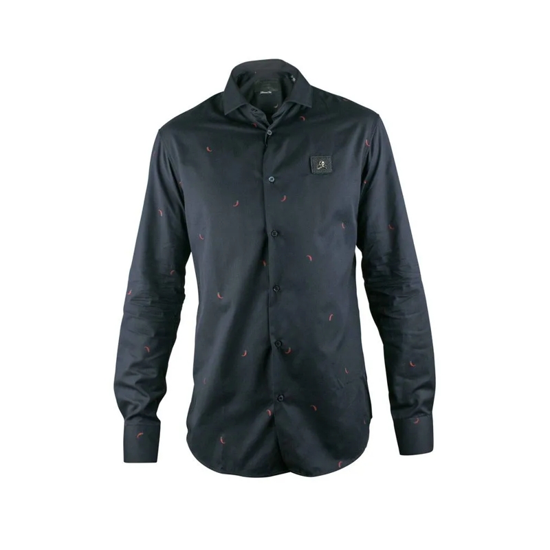 Philipp Plein Hemd Printed Black Cotton Shirt With Skull Detail Black