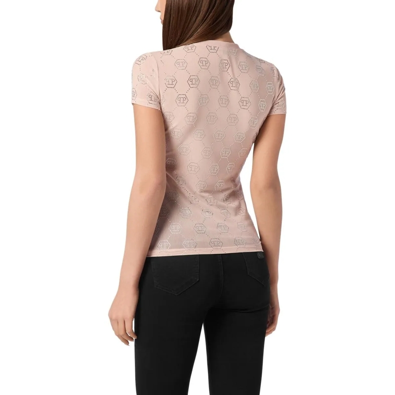 Philipp Plein T-Shirt T-Shirt Slim Fit Monogram Mit Schmucksteinen nude(Image 4)