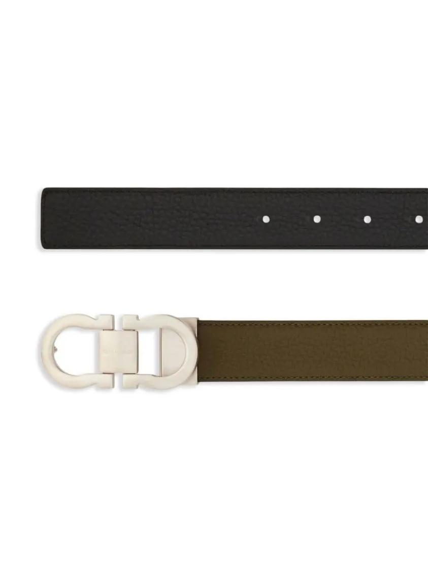 Salvatore Ferragamo Khaki/Black Leather Belt Green | Gürtel