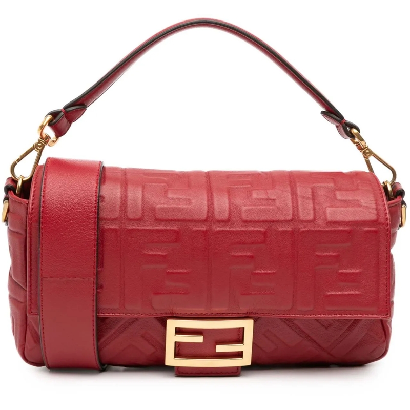 Fendi Sac à bandoulière Zucca Embossed Leather Baguette Satchel rot