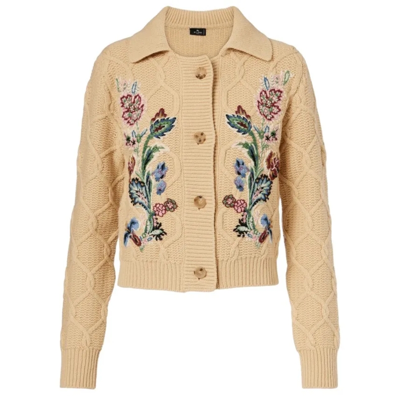 Etro Strickjacke Floral Embroidered Wool-Cashmere Cardigan Brown