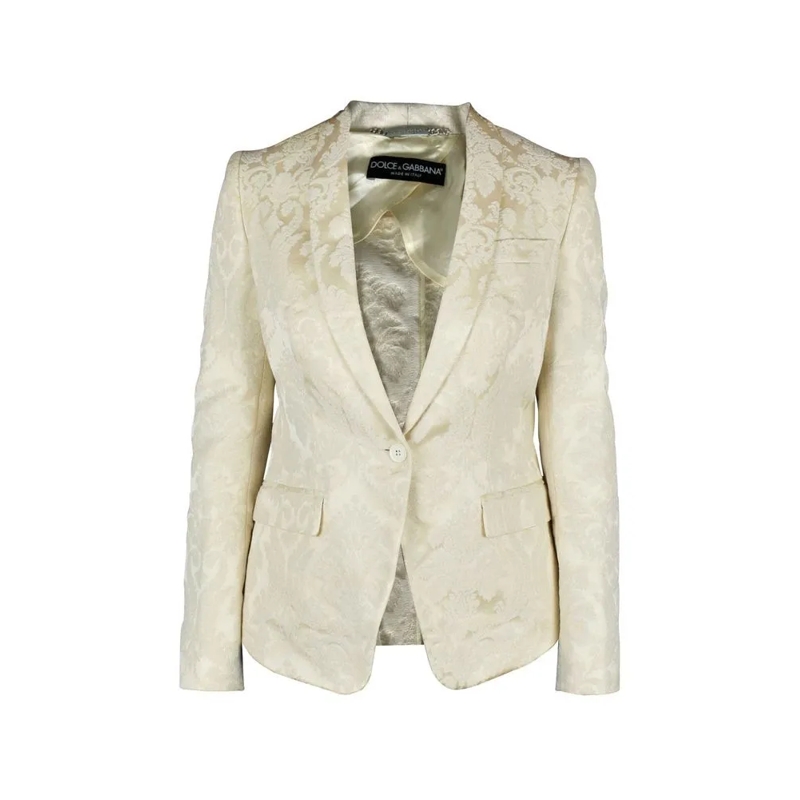 Dolce&Gabbana Blazer Intricate Embroidered Off-White Blazer With Single Neutrals