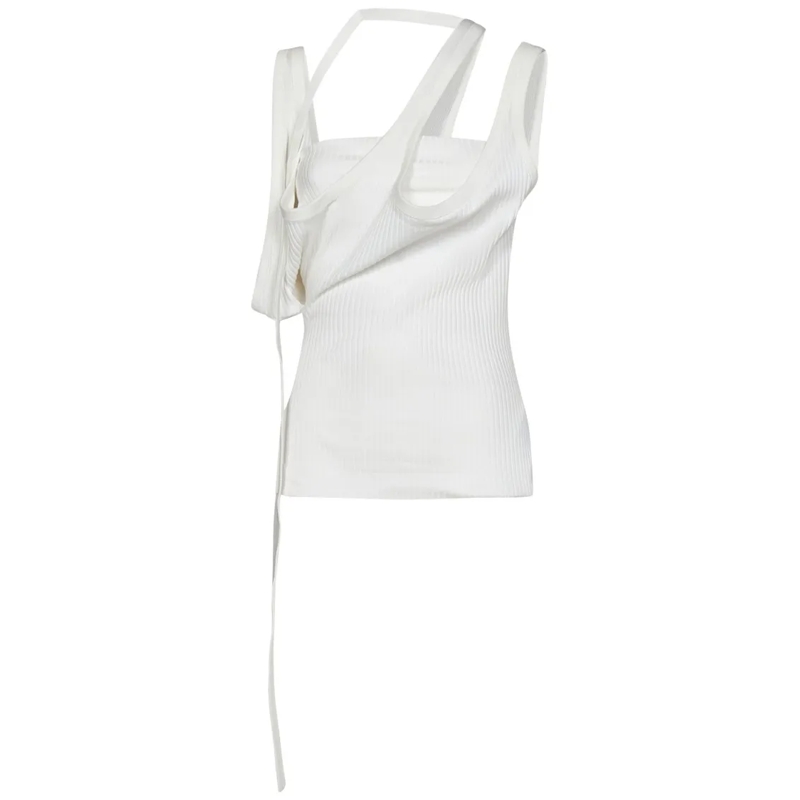 The Attico Top White Ribbed Cotton Jersey Top White