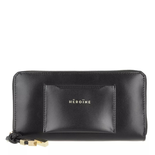 Maison Hēroïne Eva Wallet Large Black Portemonnaie mit Zip-Around-Reißverschluss