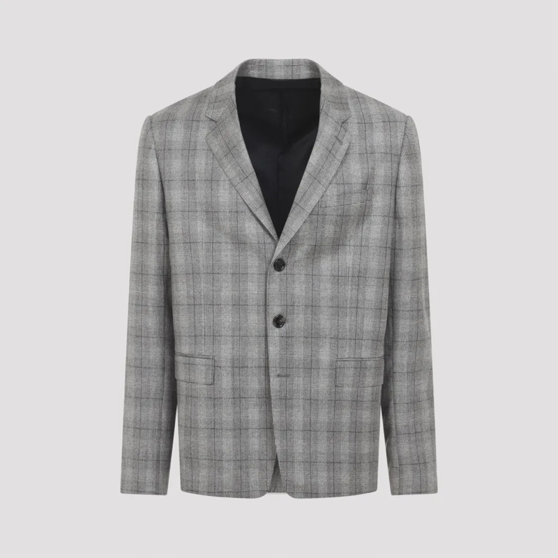 Celine Blazer Tailored Jacket With Checked Pattern Grey