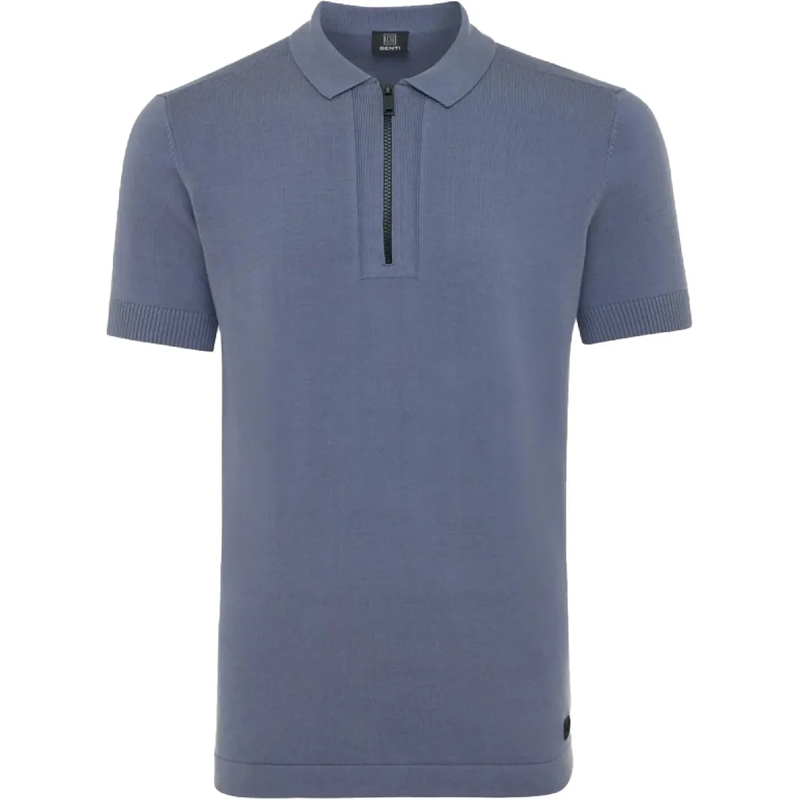 GENTI Polo Polo Zip Knit Blue blau