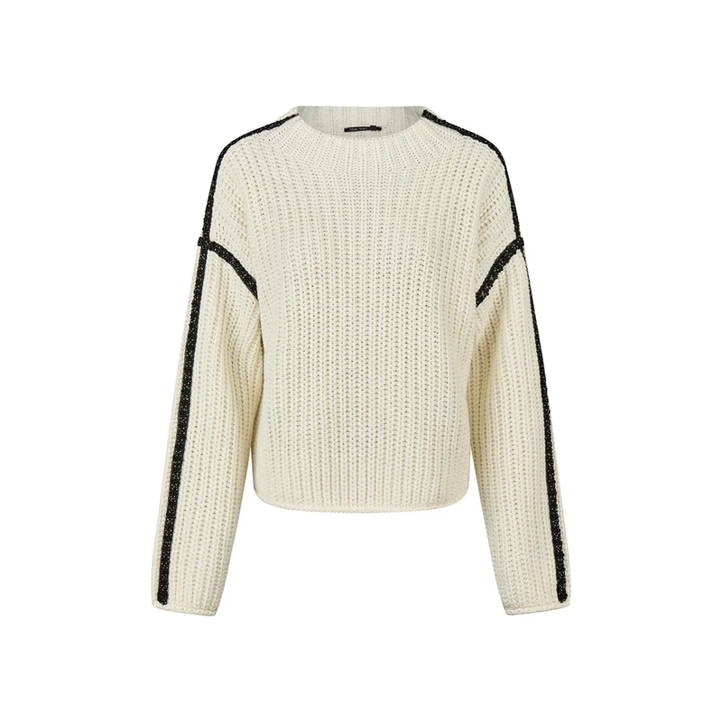 Marc Aurel Pullover Pullover mit Strass-Bändern beige