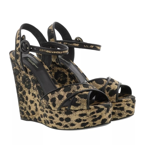 Dolce&Gabbana Animal Print Wedge Sandal Beige/Nero Sandaal