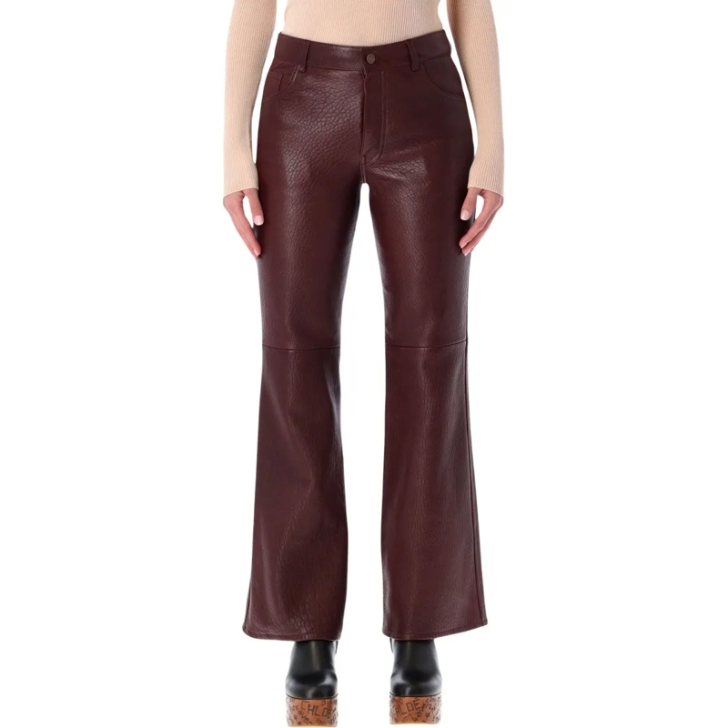 Chloé  Chloé Flared Textured Lambskin Leather Trousers Black