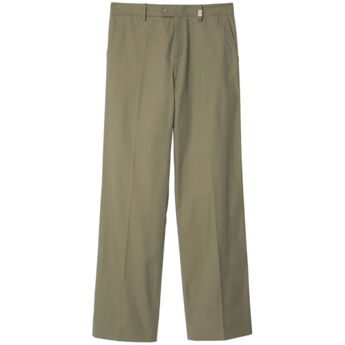 Burberry  Khaki Trousers With Logo Green