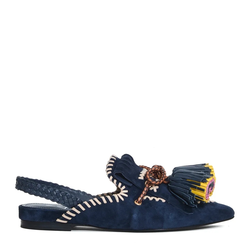 Elena Iachi Sandalen Slingback Blue Suede Tassels Blue