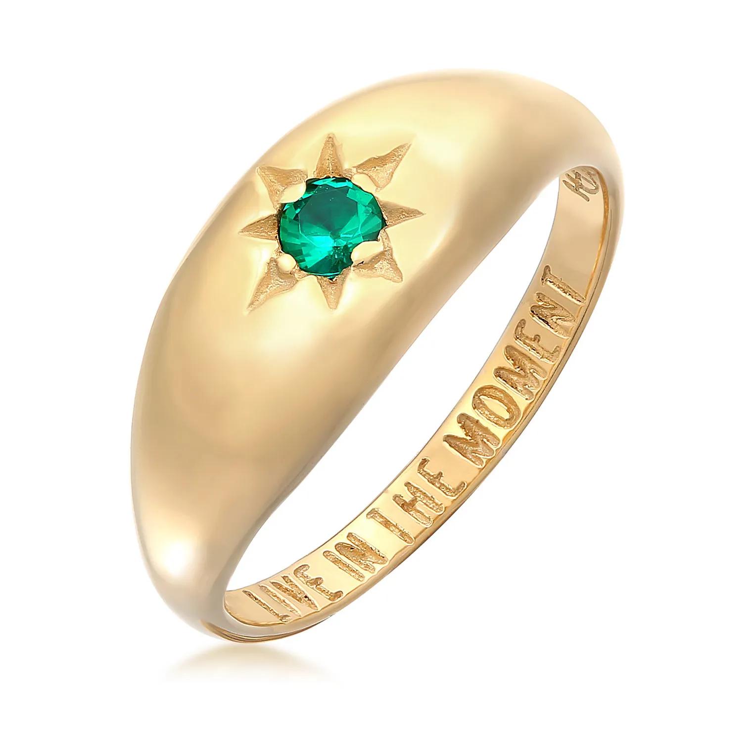 Haze & Glory Ringe - Ring Siegelring Smaragd - Moment 375 Gelbgold - Gr. 52 MM - in Gold - für Damen