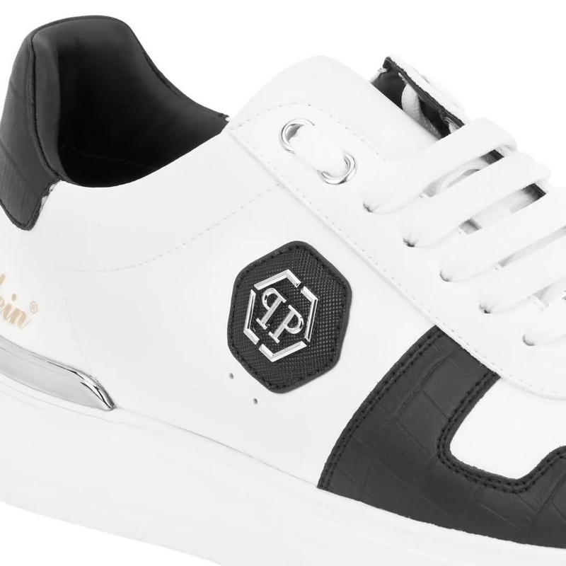 Philipp Plein Low-Top-Sneaker Lo-Top Turnschuhe Cocco Crocco Geprägt weiss(Image 3)