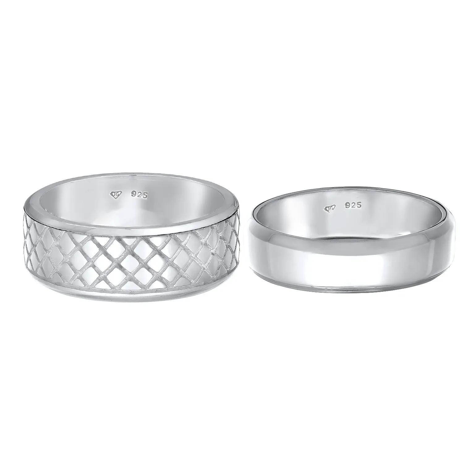 Thumbnail - Kuzzoi Ringe - Ring Herren Bandring Basic 2er Set 925 Silber - Gr. 64 MM - in Schwarz - für Damen