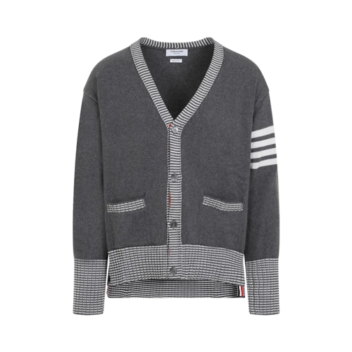 Thom Browne Strickjacke Medium Grey Cotton Hector Icon Intarsia V Neck Car Grey