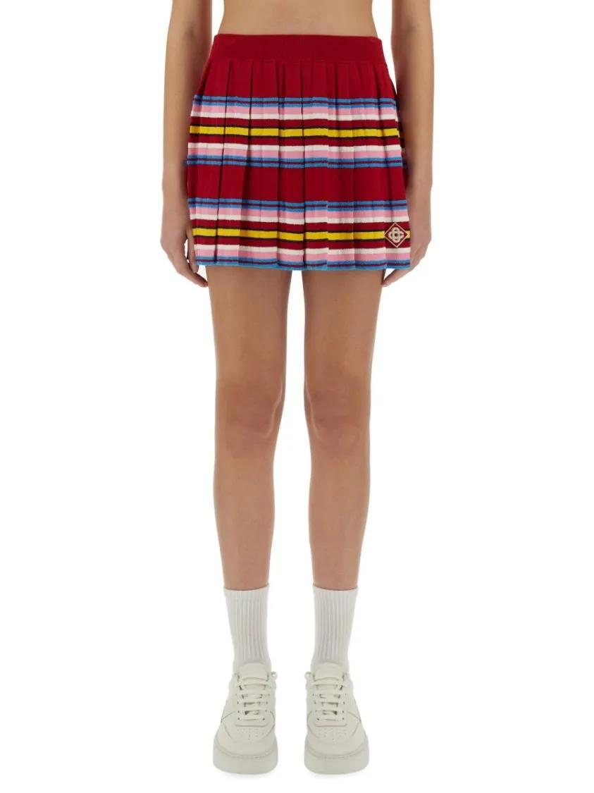 Thumbnail - Casablanca - Striped Pleated Skirt With Fitted Waistband - Größe M - red