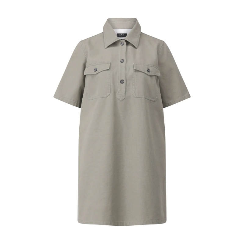 A.P.C. Hemdblusenkleid Midi-Kleid im Hemdstyle Graugrün