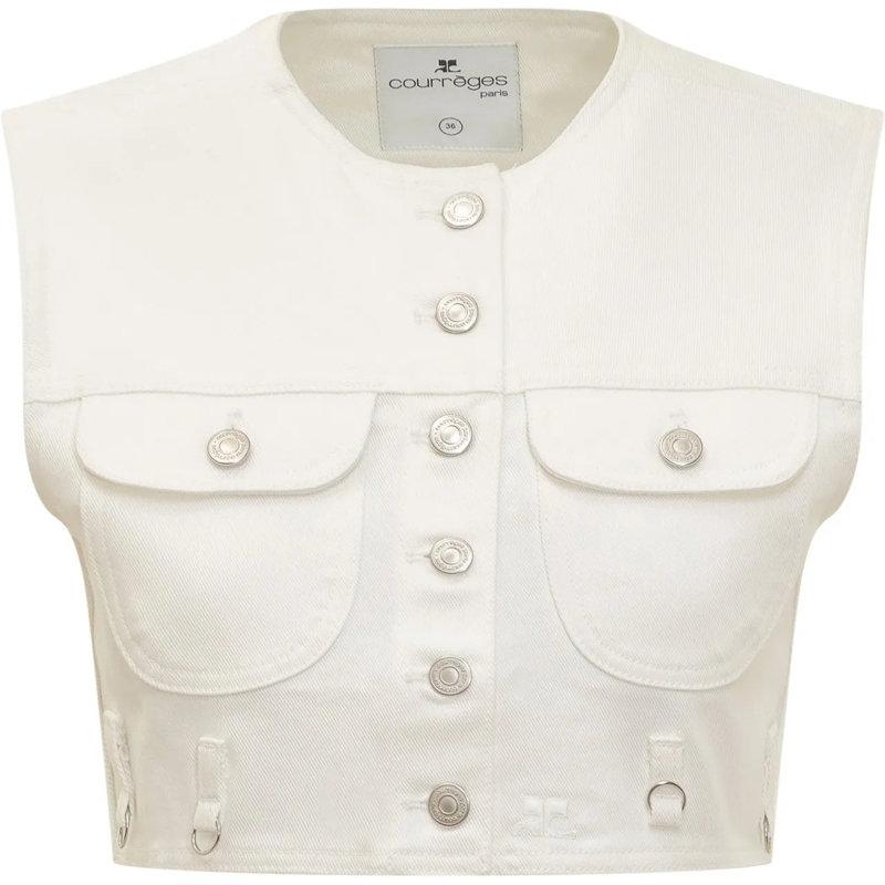 Courrèges Veste en jean Giubbino in Denim Multiflex weiß