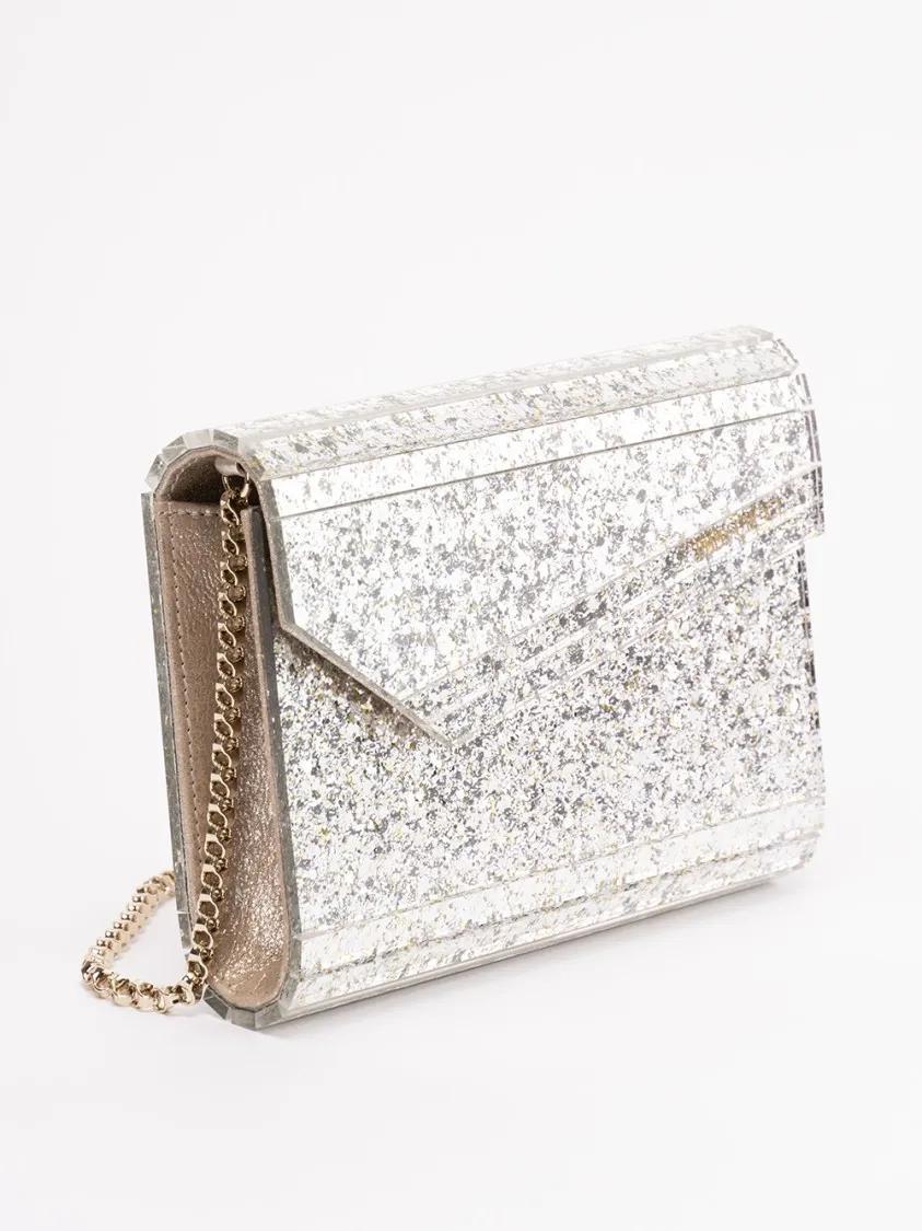 Jimmy Choo Clutches Glittering Acrylic Clutch With Gold Chain Strap in staalgrijs