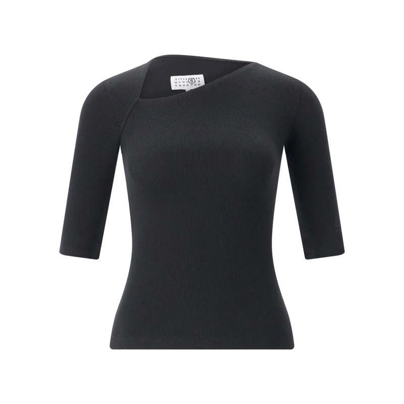 MM6 Maison Margiela 3/4-Arm-Shirt T-Shirt aus Baumwolle & Schurwolle schwarz(Image 4)