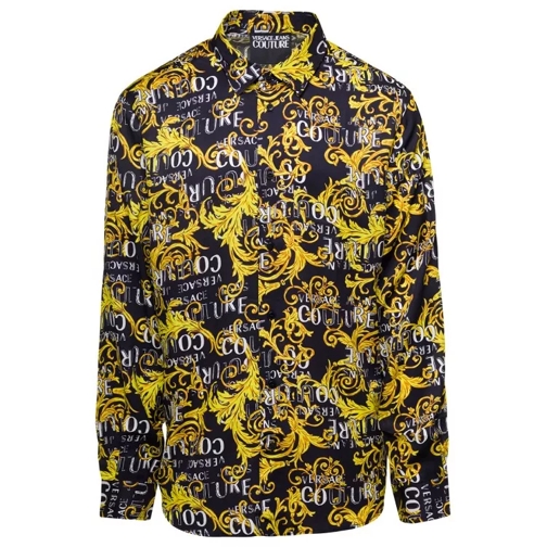 Versace Jeans Couture Black And Gold Shirt With Baroque And Logo Print A Black 