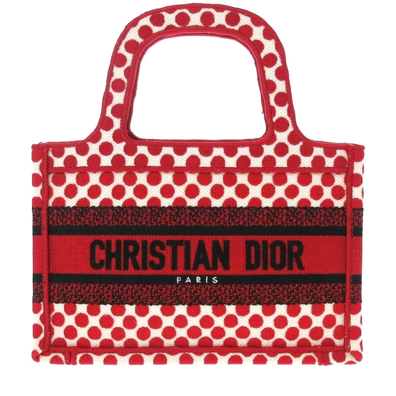 Christian Dior Shopper DiorAmour Mini Embroidered Canvas Dots Book Tote rot