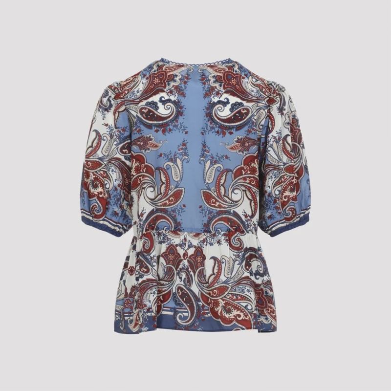 Farm Rio Blouse Puffed Sleeve Blue Paisley Shirt With Pattern Blue