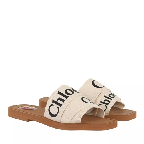 Chloé Canvas Logo Sandals White Slip-in skor