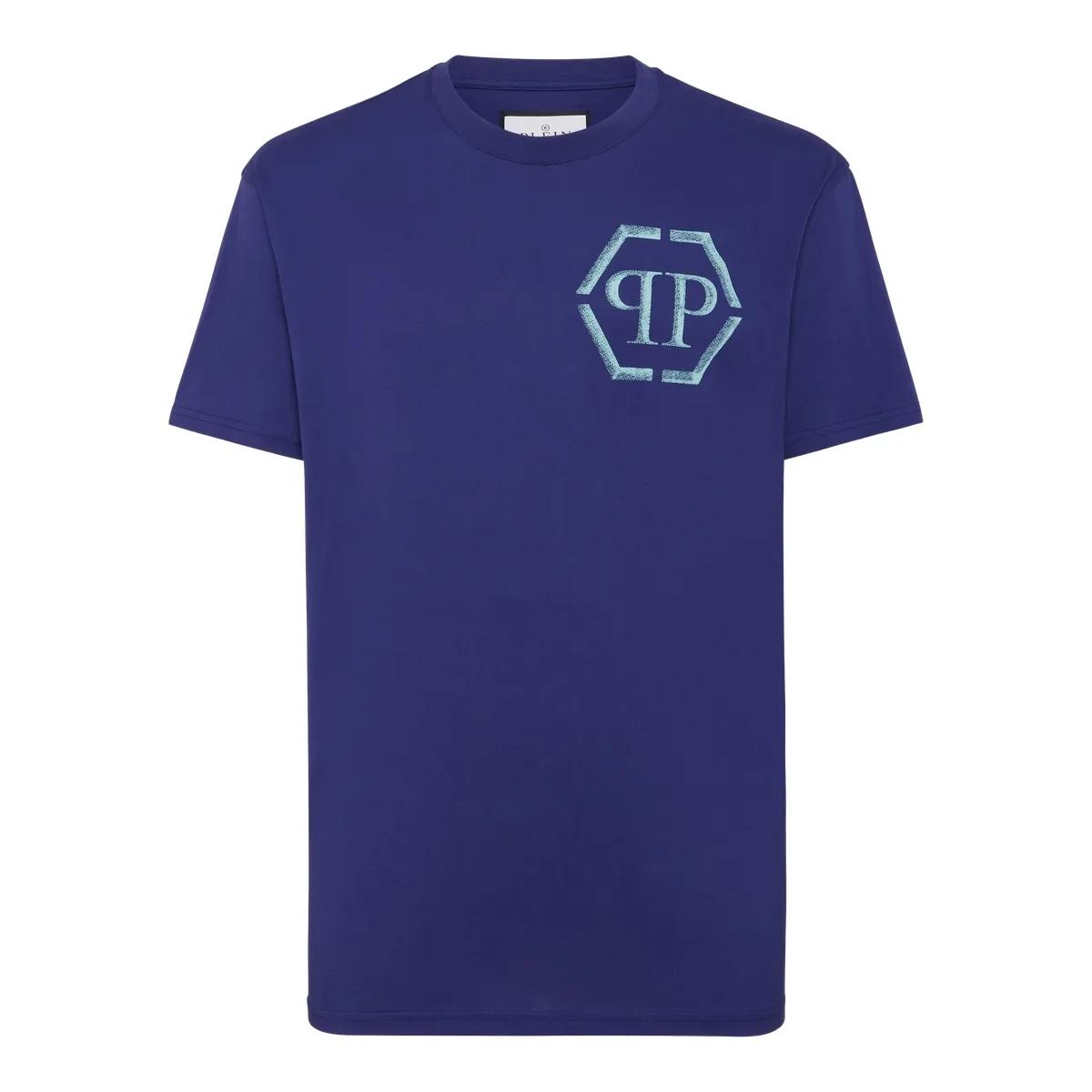 Thumbnail - Philipp Plein - Jersey T-Shirt Round Neck Ss Hexagon - Größe XL - blau