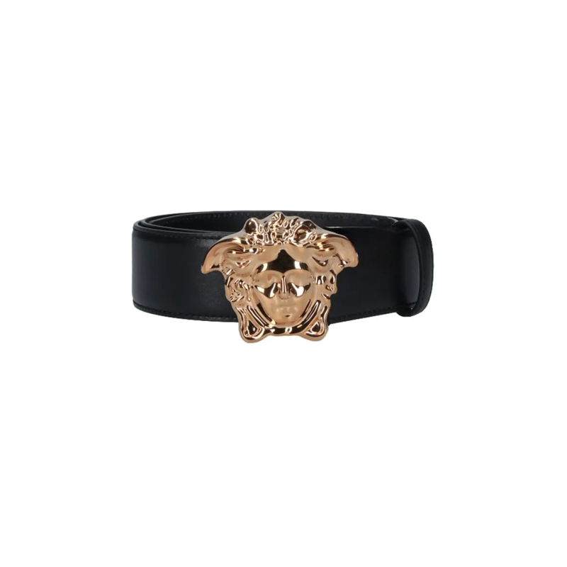 Versace Riem Black Leather Belt With Gold Medusa Buckle Black