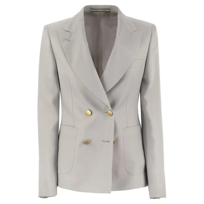 Tagliatore Blazer Double-Breasted Linen Blazer With Peaked Lapel Grey