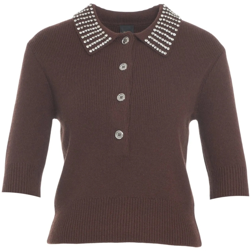 Pinko  Knit Pullover with Rhinestone Embellishment braun