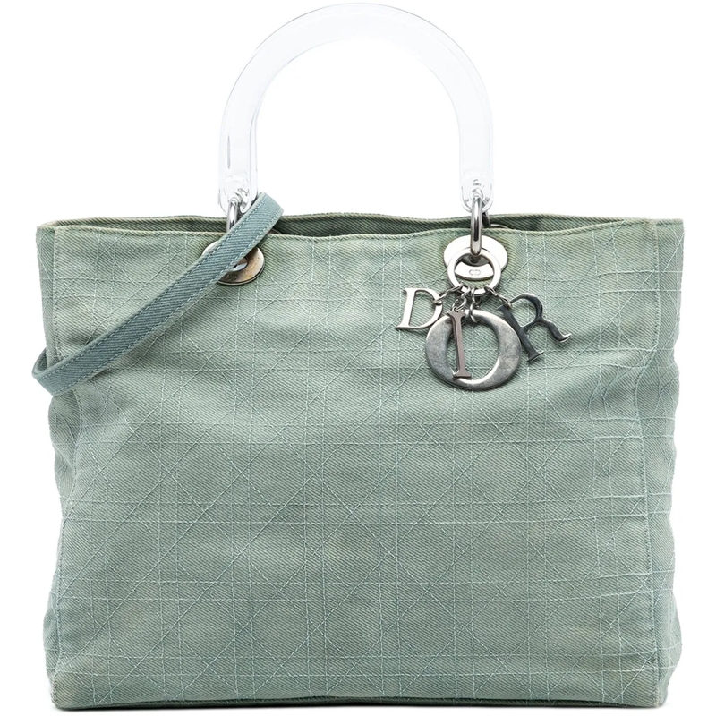 Christian Dior Schultertasche Large Denim Cannage Acrylic Handles Lady Dior blau