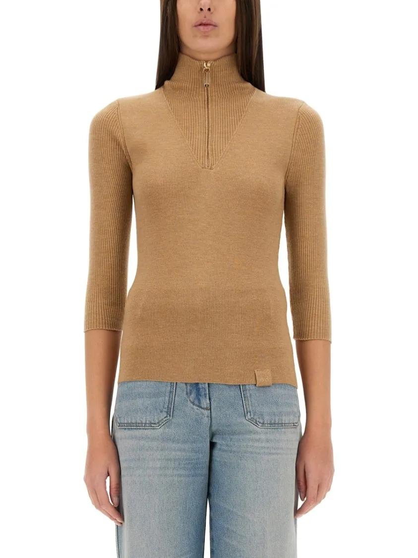 Thumbnail - Victoria Beckham - Shirt With Zip. - Größe M - beige