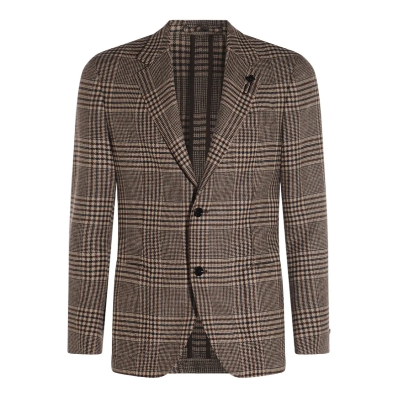 Lardini Blazer Tailored Plaid Jacket In Brown Grey