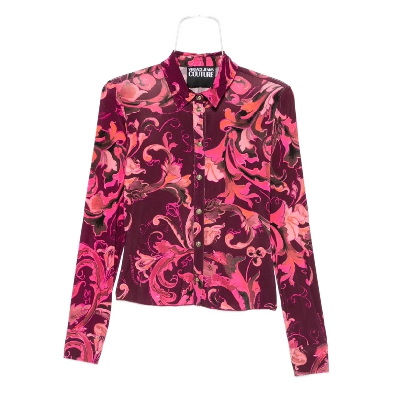Versace Jeans Couture Hemd Baroque-Inspired Fitted Shirt In Deep Burgundy Pink
