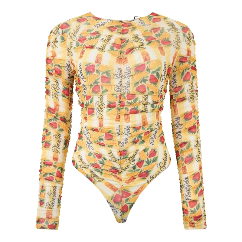 Philipp Plein Top Wrinkled Tulle Bodysuit Gelato gelb