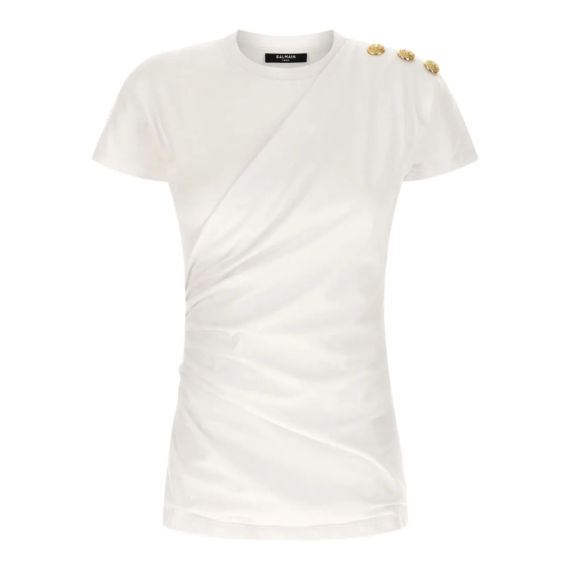 Balmain T-Shirt Short-Sleeved Silk And Nylon Top White