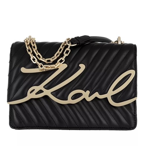 Karl Lagerfeld Signature Stitch Shoulderbag Black Gold Borsetta a tracolla