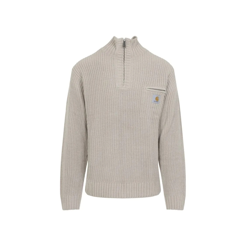 Carhartt Wip Pull Half-Zip Knitted Pullover With Ribbed Texture White