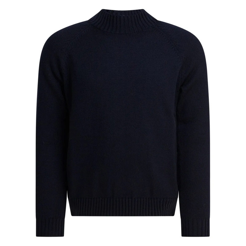 Zanone Pull Classic Ribbed Knit Sweater In Soft Virgin Wool Black