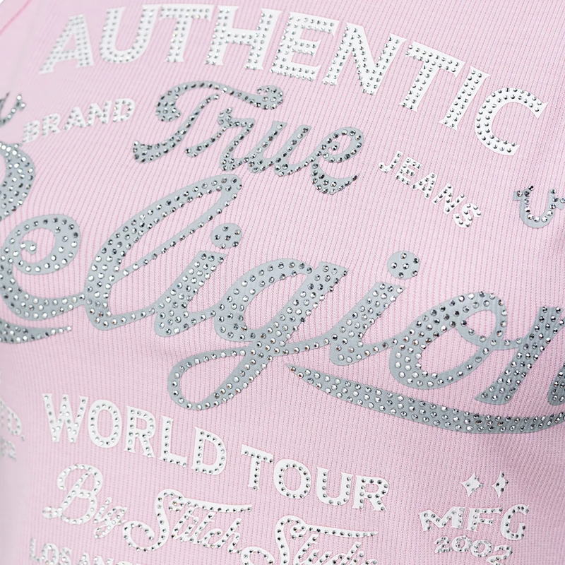 True Religion Top - Tanktop- Gerippt- Logo mit Ziersteine besetzt rosa(Image 2)