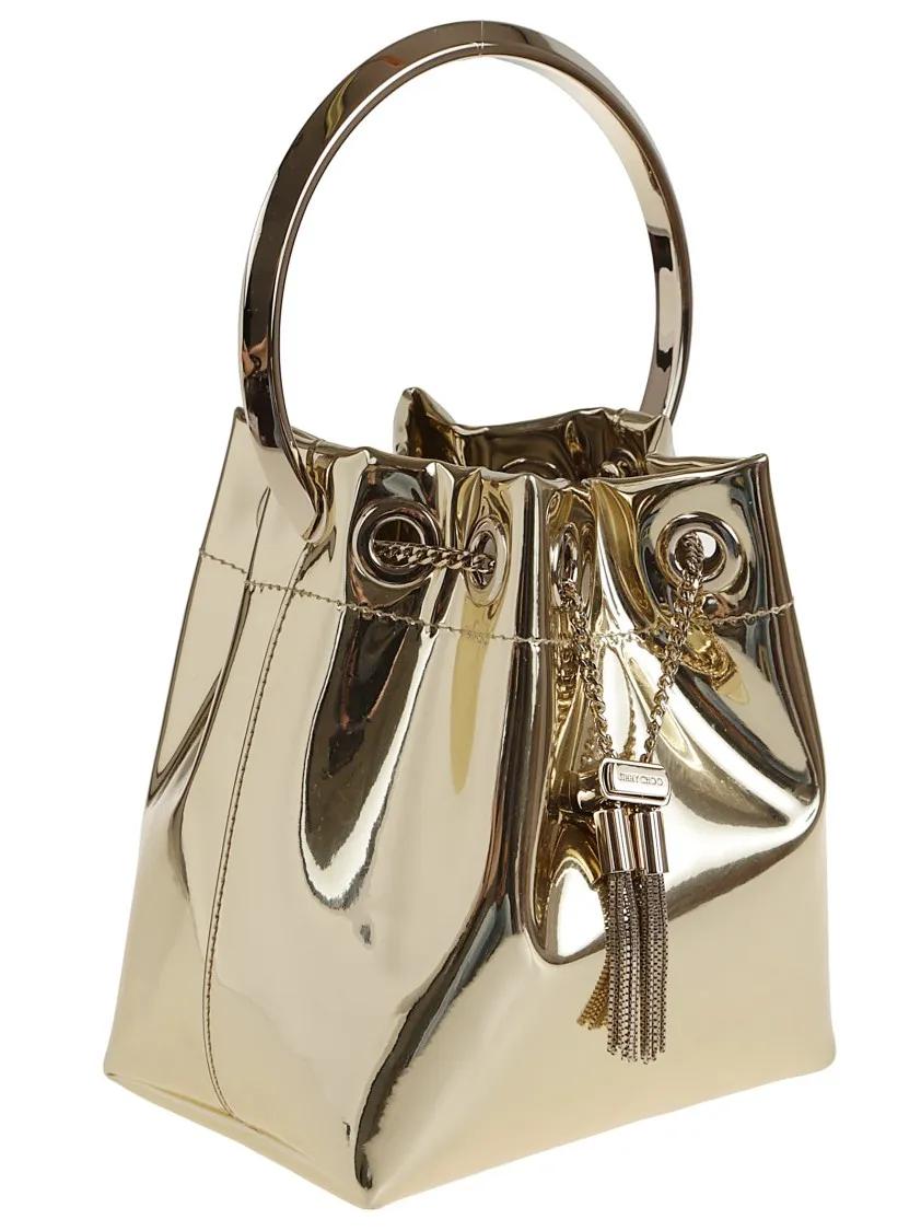 Jimmy Choo Bucket bags Shiny Mirror-Effect Bon Bag With Chain Drawstr in goud