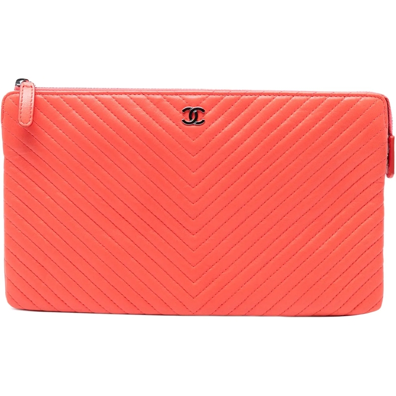 Chanel Clutch CC Chevron Calfskin Zip Clutch orange