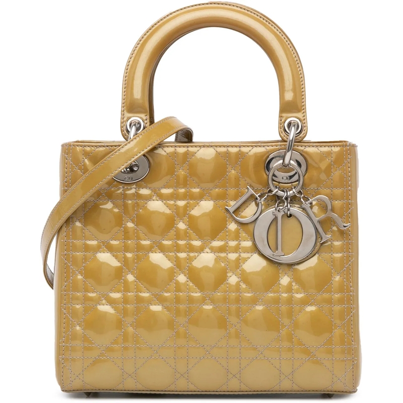 Christian Dior Schultertasche Medium Patent Cannage Lady Dior braun