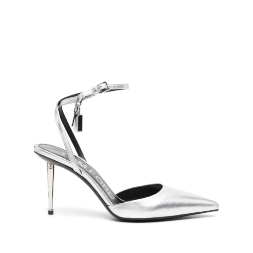 Tom Ford Silver Padlock-Charm Metallic Pumps Silver Pumps