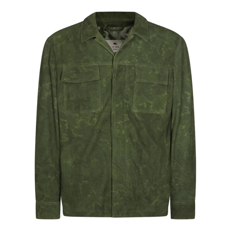 Etro  Paisley-Patterned Green Jacket With Classic Collar Grey