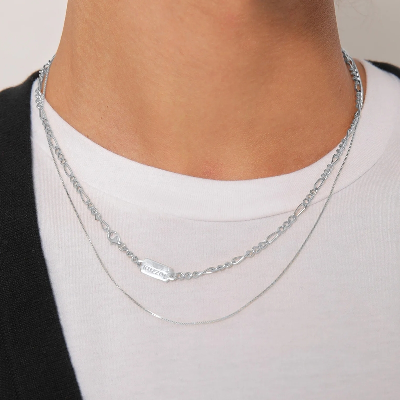 Kuzzoi Mittellange Halskette Halskette Herren Ketten Set Figaro Venezia 925 Sil silber(Image 7)
